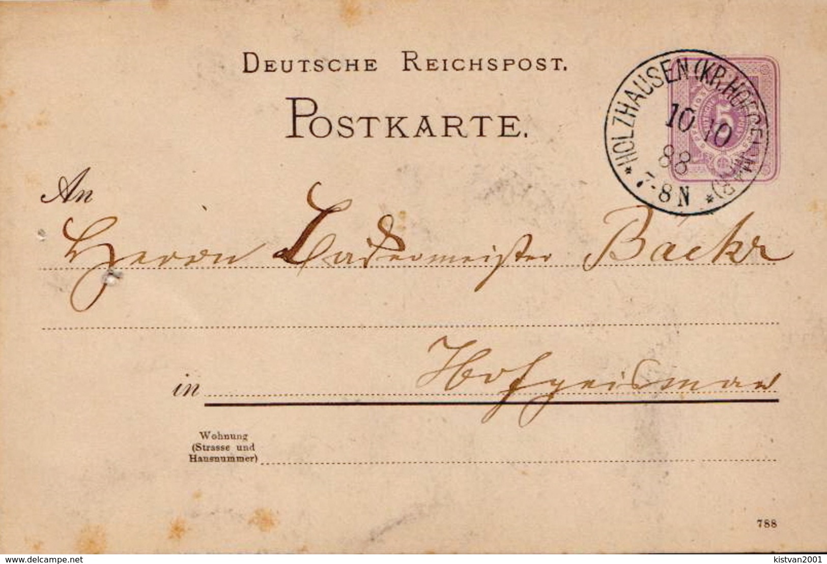 Germany ( Deutsches Reich) Postal Stationery Card From 1888, Holzhausen - Other & Unclassified