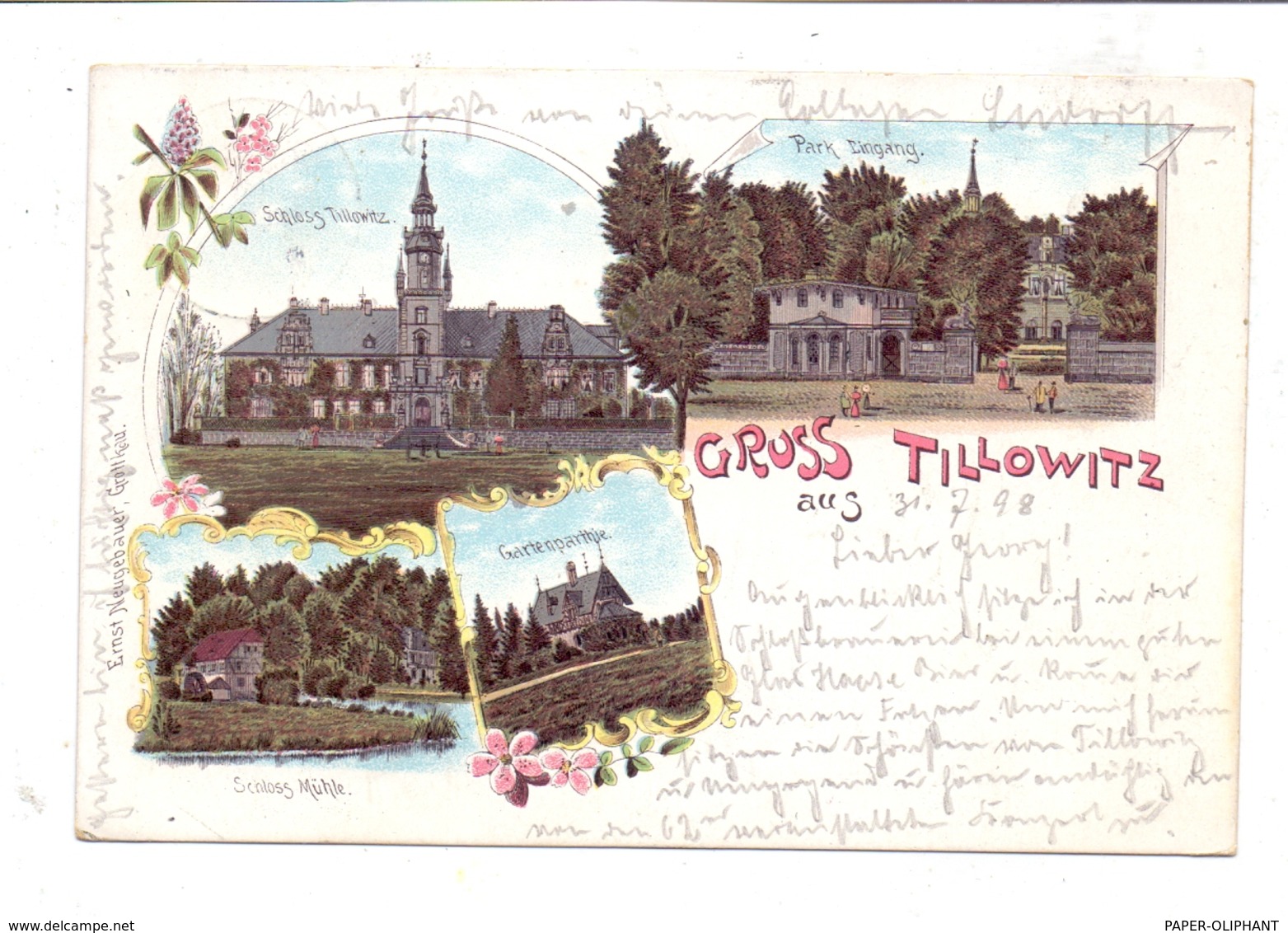 OBERSCHLESIEN - TILLOWITZ / TULOWICE, Lithographie 1898, Schloss & Park - Schlesien