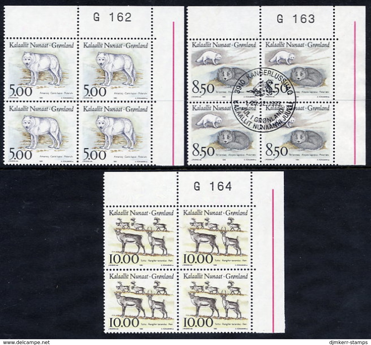 GREENLAND 1993 Mammals I In Used Corner Blocks Of 4,  Michel 239-41 - Gebraucht