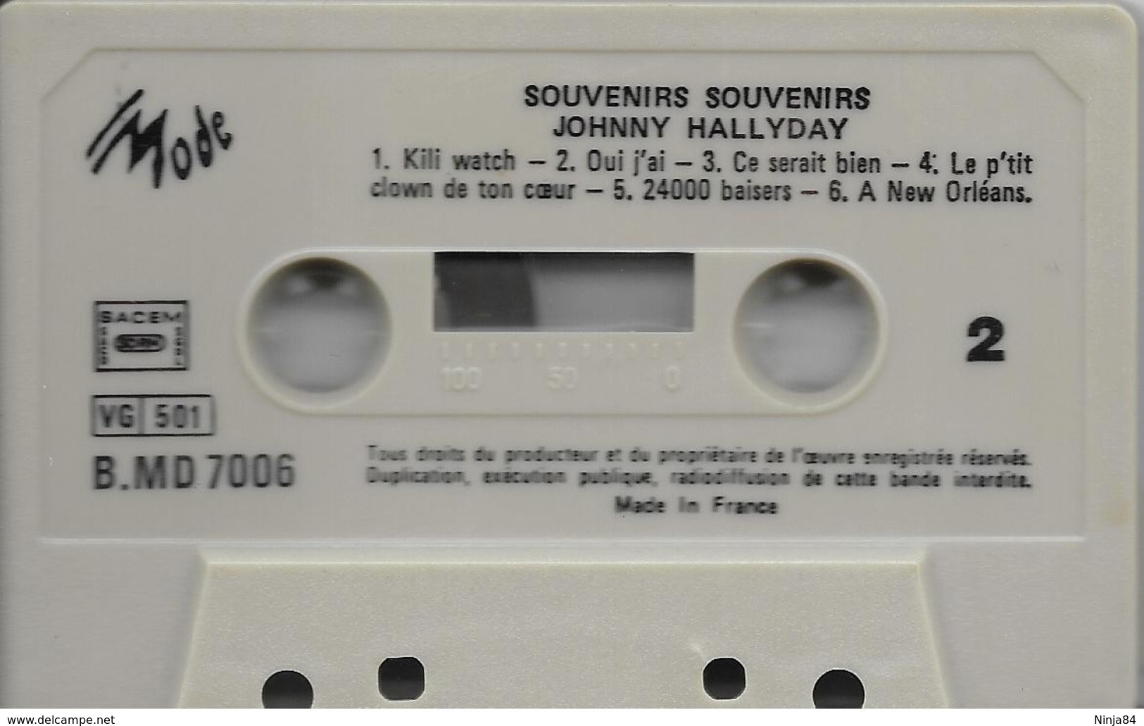 K7 AUDIO  Johnny Hallyday  "  Souvenirs, Souvenirs  " - Cassettes Audio