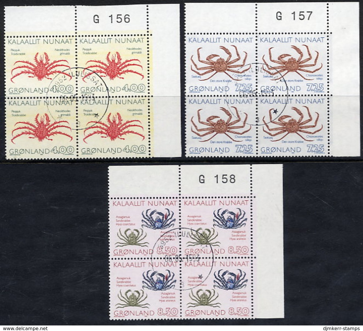 GREENLAND 1993 Crabs In Used Corner Blocks Of 4.  Michel 231-33 - Usados