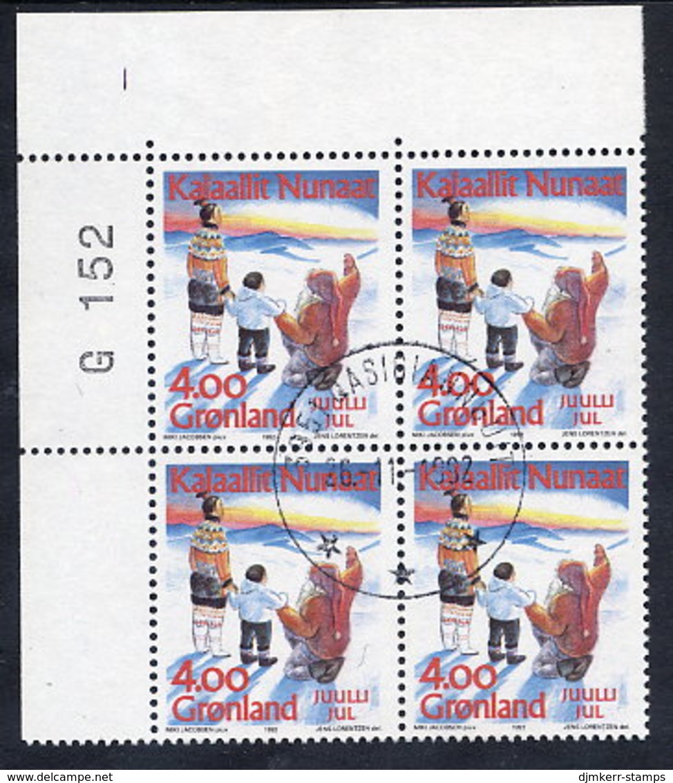 GREENLAND 1992 Christmas In Used Corner Block Of 4.  Michel 229 - Used Stamps