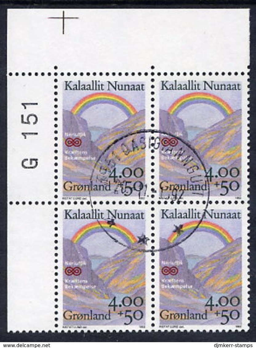 GREENLAND 1992 Cancer Fund In Used Corner Block Of 4.  Michel 228 - Gebruikt