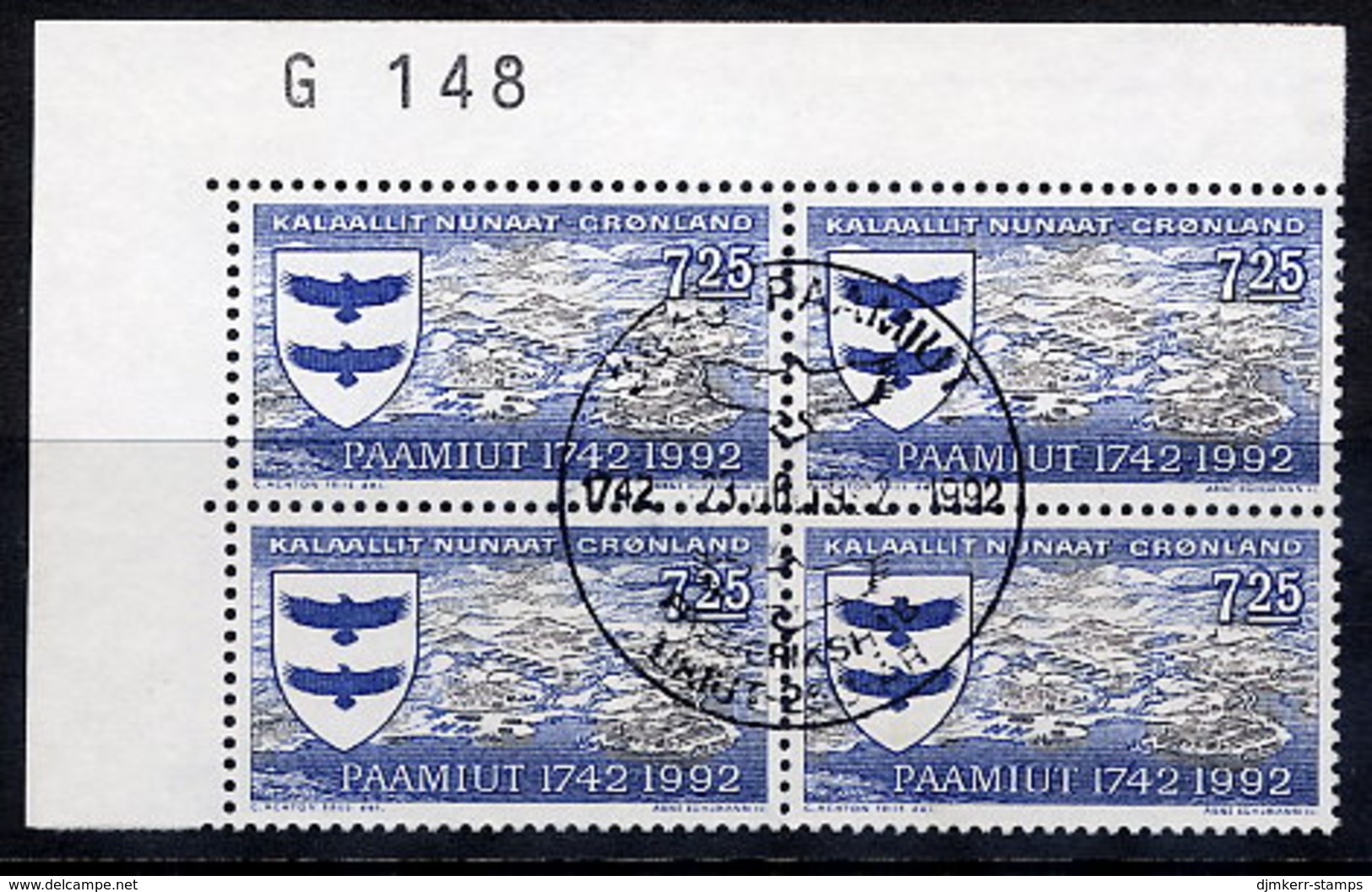 GREENLAND 1992 250th Anniversary Of Paamiut In Used Corner Block Of 4.  Michel 225 - Oblitérés