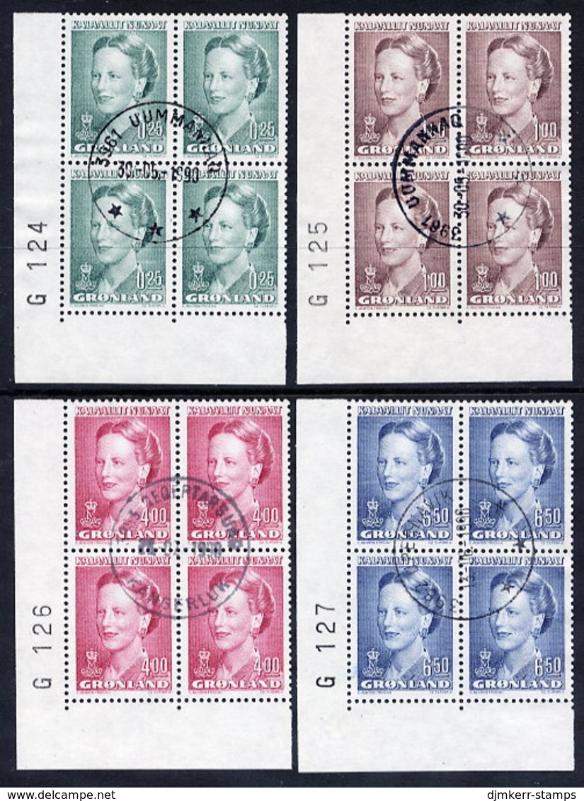 GREENLAND 1990 Queen Margarethe Definitive In Used Corner Blocks Of 4.  Michel 201-04 - Gebraucht