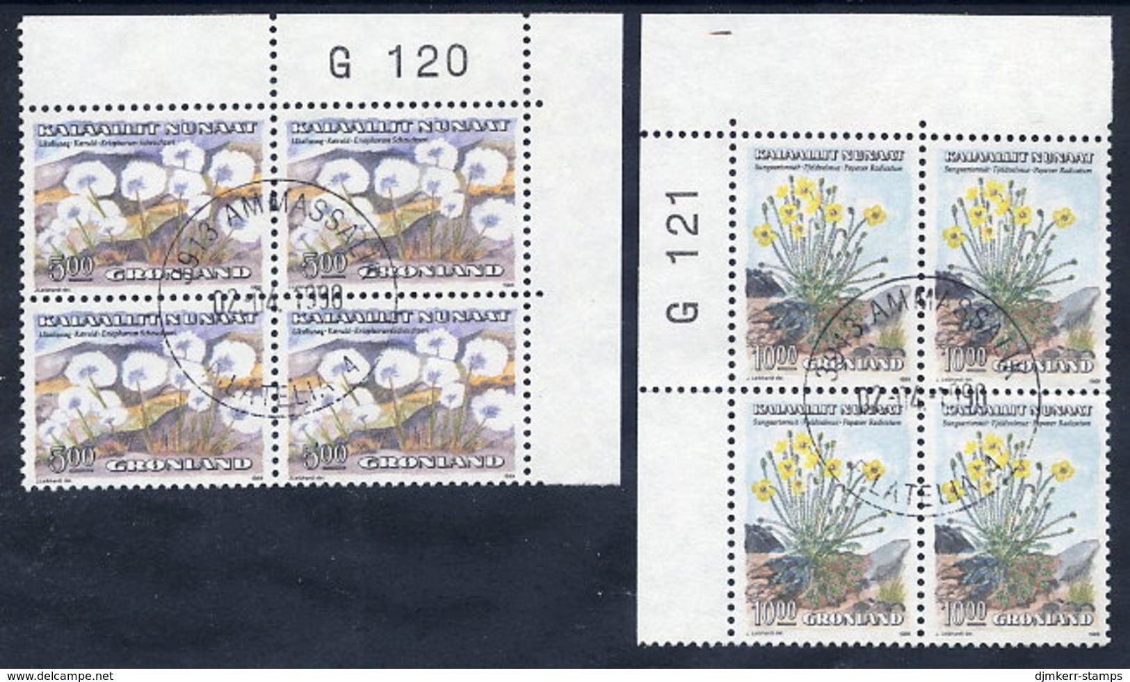 GREENLAND 1989 Flowers I In Used Corner Blocks Of 4.  Michel 197-98 - Usados