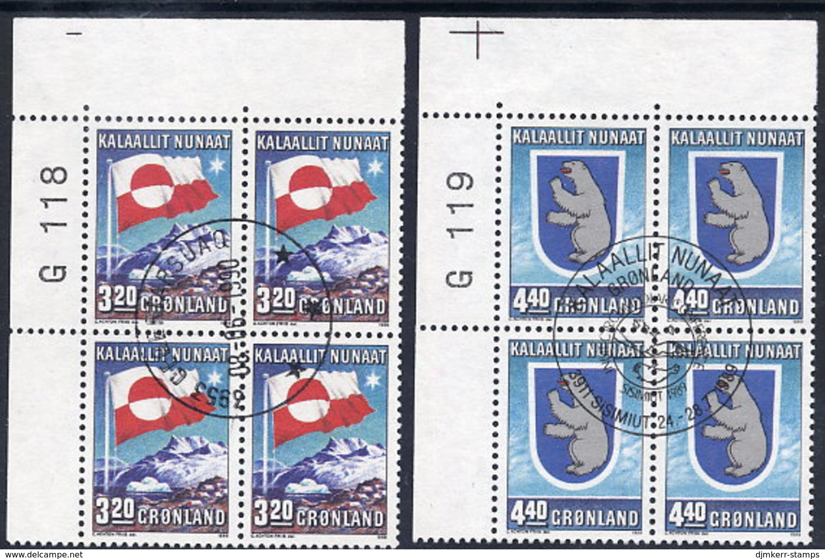 GREENLAND 1989 Internal Autonomy In Used Corner Blocks Of 4.  Michel 195-96 - Used Stamps