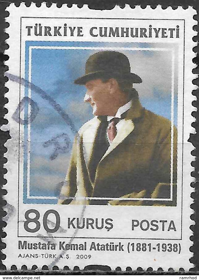 TURKEY 2009 Mustafa Kemal Attaturk Commemoration -  80ykr - Wearing Bowler Hat Facing Left FU - Gebraucht