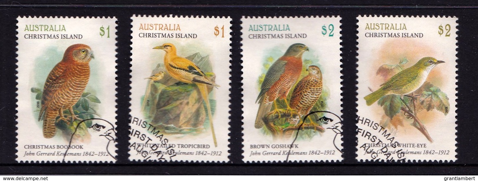 Christmas Island 2018 Birds - The Art Of John Keulemans Set Of 4 Used - Christmaseiland