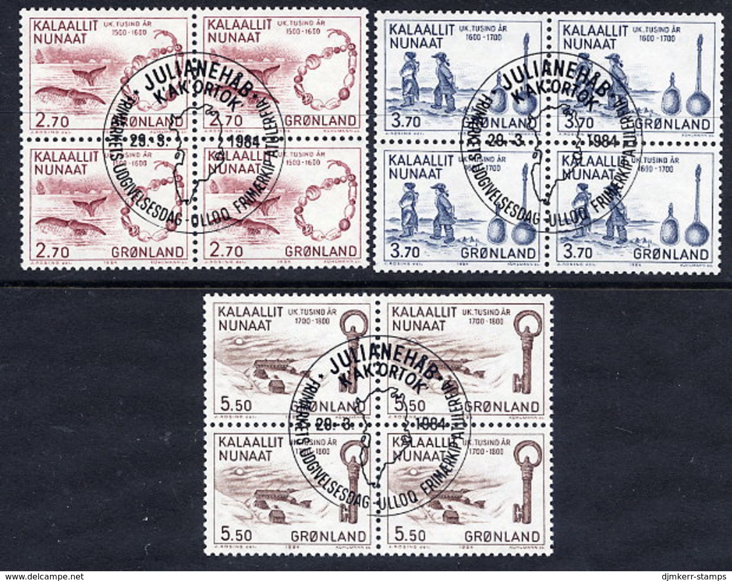 GREENLAND 1984 Millenary Of Settlement V In Used  Blocks Of 4.  Michel 148-50 - Usados