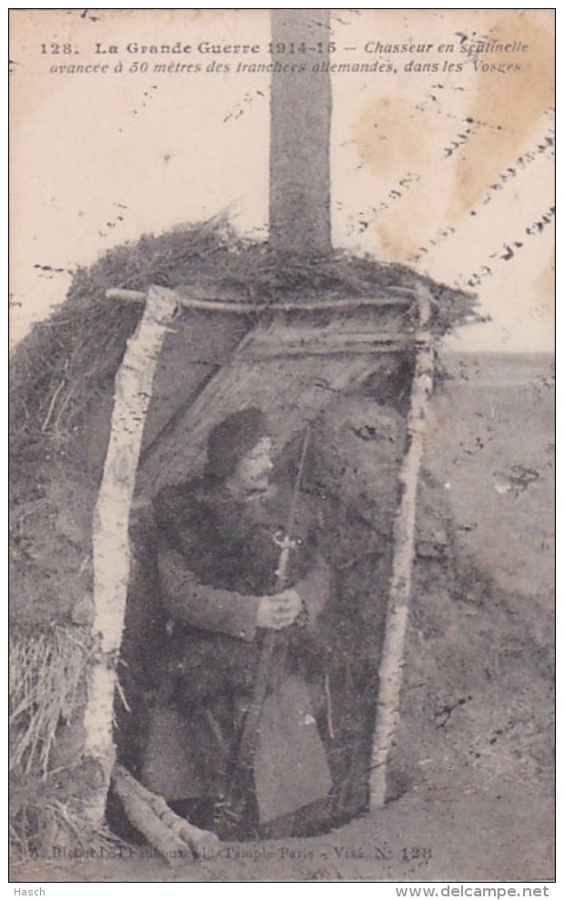 240218La Guerre Européenne 1914, Chasseur En Sentinelle Avancee à 50 Mètres Des Tranchees Alemandes, Dans Les Vosges. - Guerre 1914-18
