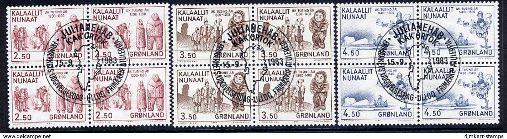GREENLAND 1983 Millenary Of Settlement In Used  Blocks Of 4.  Michel 143-45 - Gebraucht