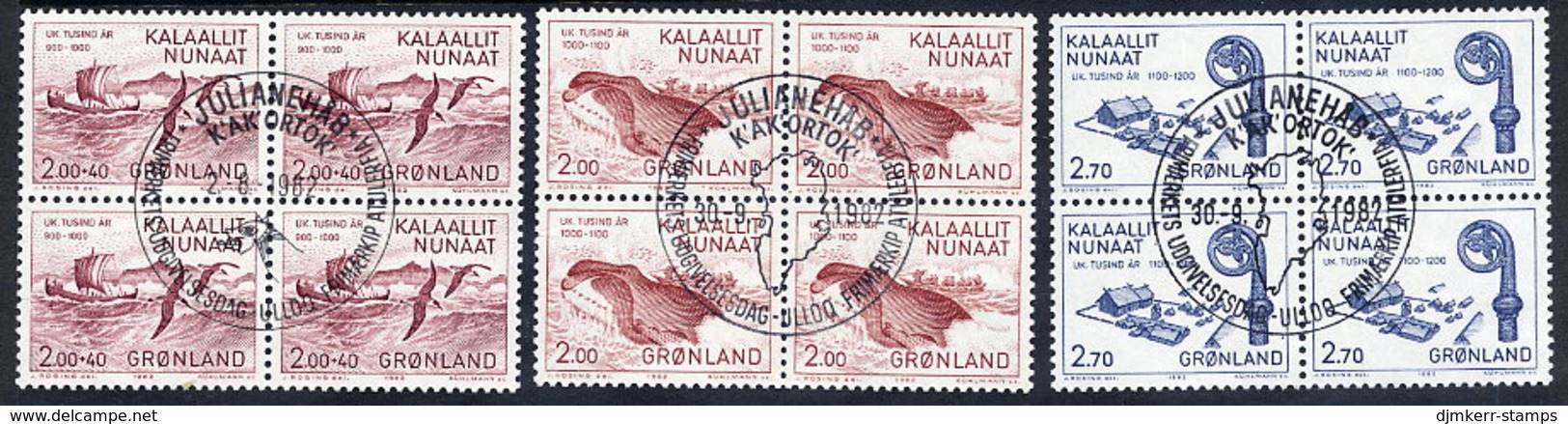 GREENLAND 1982 Millenary Of Settlement II-III In Used  Blocks Of 4.  Michel 137-39 - Used Stamps