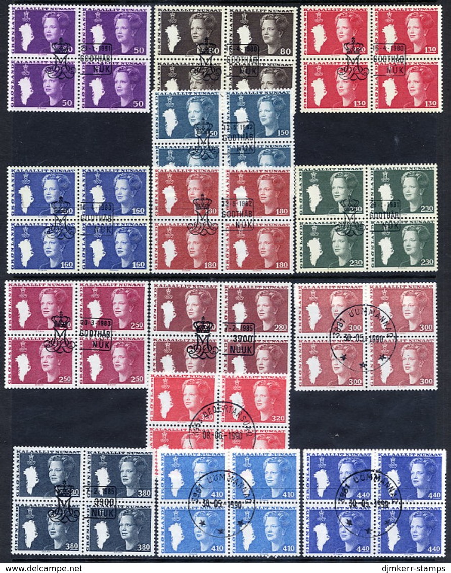 GREENLAND 1980-89 Definitive Set Of 14  In Used  Blocks Of 4 - Usati