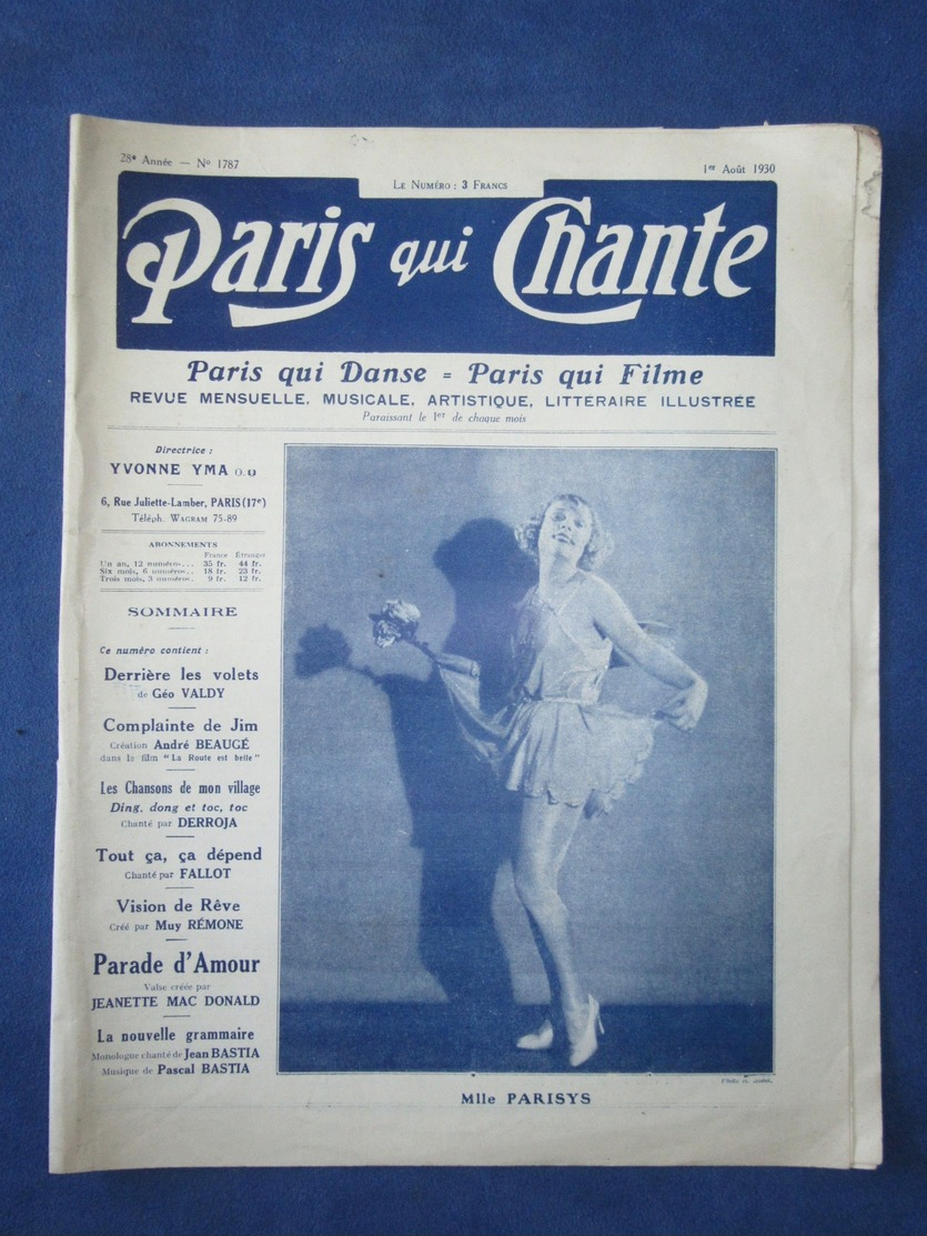 CAF CONC REVUE PARIS QUI CHANTE 1930 PARISYS JEANETTE MAC DONALD BAUGÉ BASTIA VALDY OPÉRETTE MA FEMME RÉMONE - Other & Unclassified