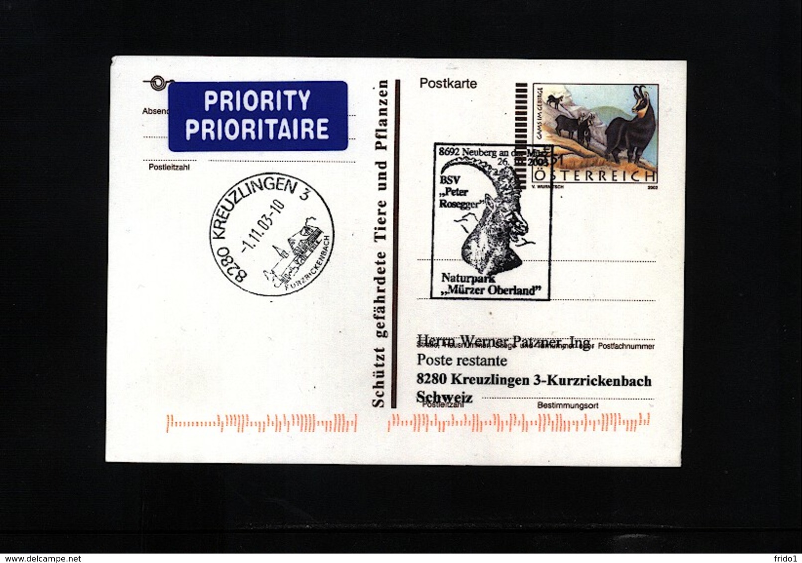 Austria 2003 Capricorn + Chamois Postal Stationery Postcard - Gibier