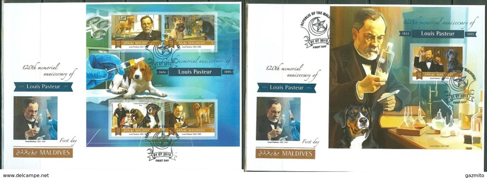 Maldives 2015, Louis Pasteur, Dogs, 4val In BF +BF In 2FDC - Louis Pasteur