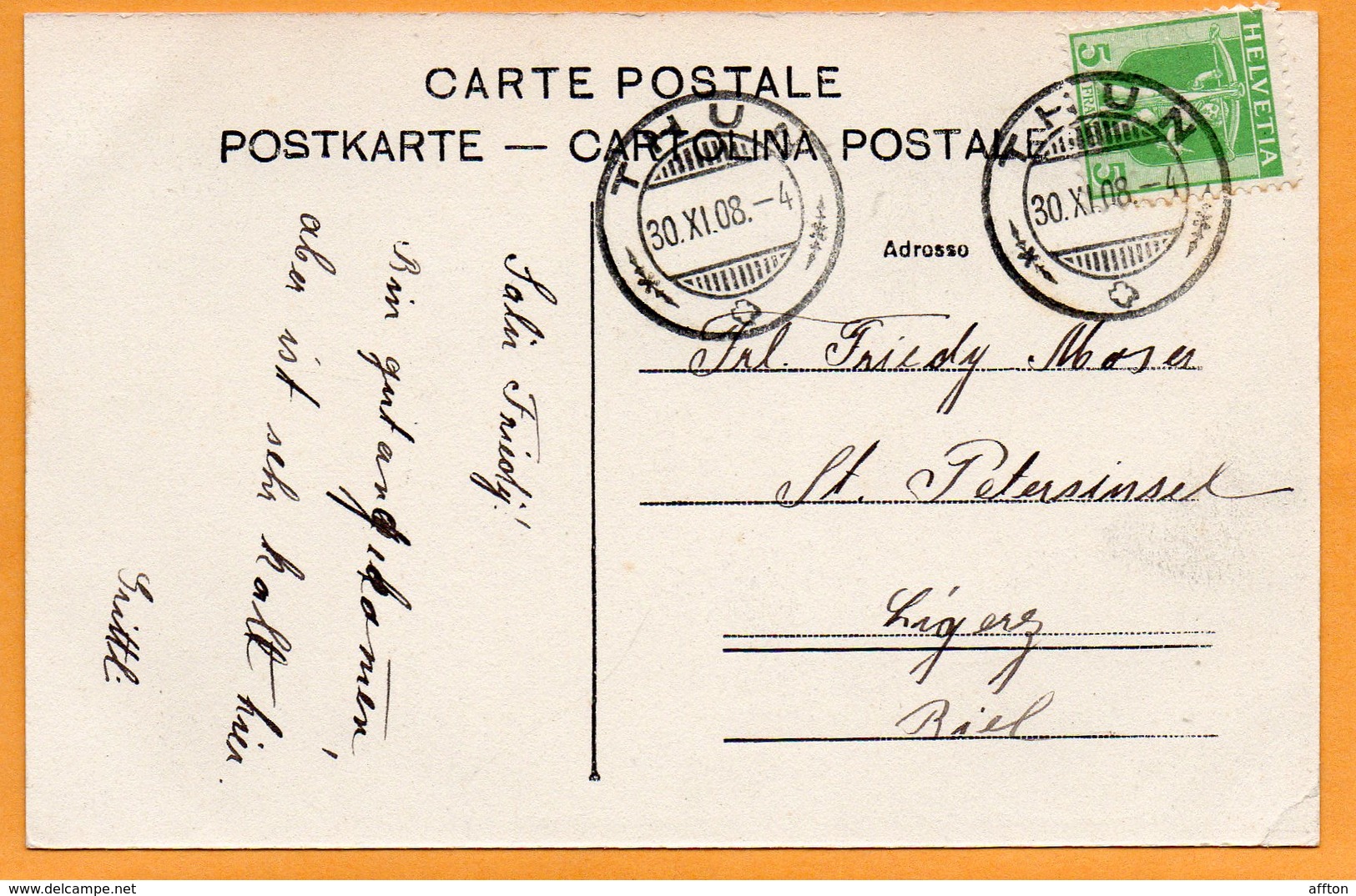 Thun Switzerland 1908 Postcard - Other & Unclassified