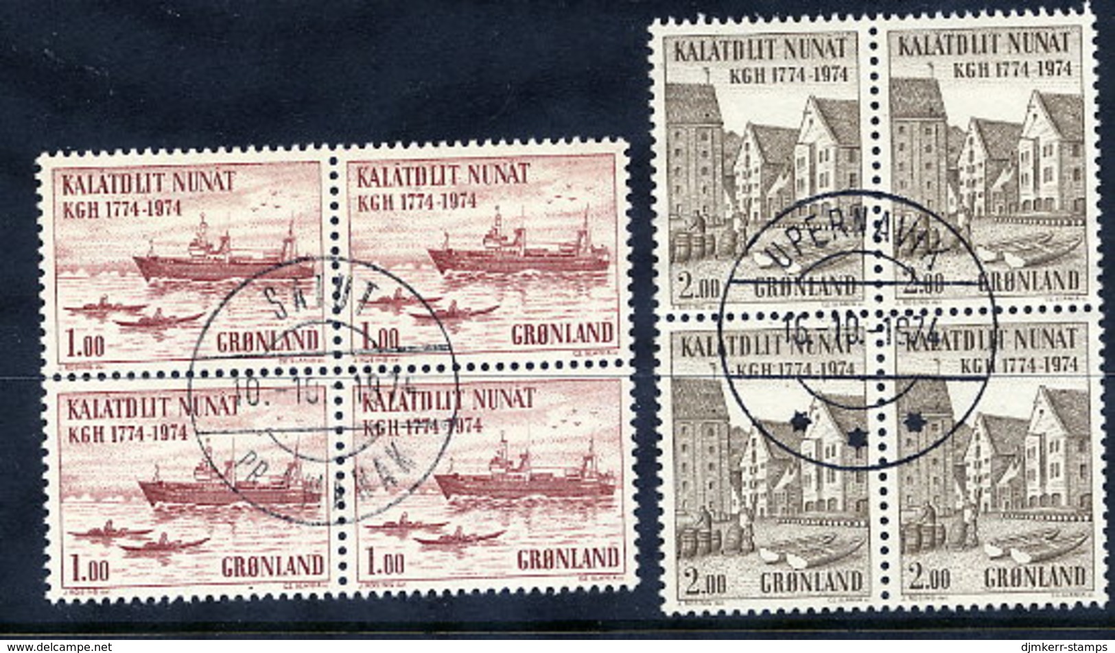 GREENLAND 1974 Bicentenary Of KGH In Used Blocks Of 4,  Michel 88-89 - Usati