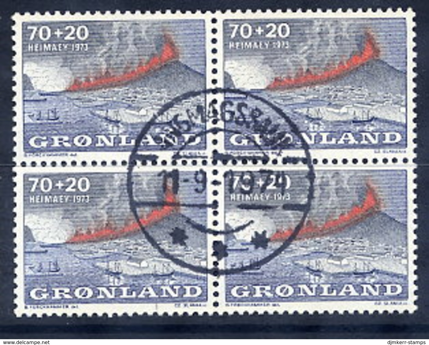 GREENLAND 1973 Heimaey Eruption Fund In Used Block Of 4,  Michel 86 - Gebraucht