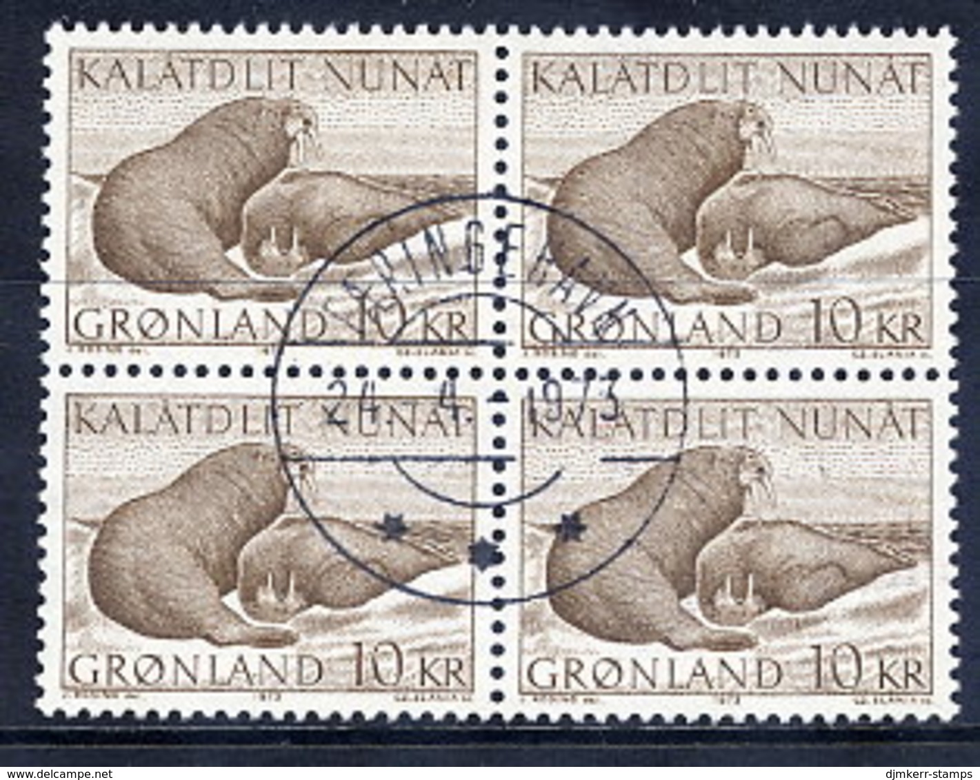 GREENLAND 1973 Walrus 25 Kr, In Used Block Of 4.  Michel 83 - Gebruikt