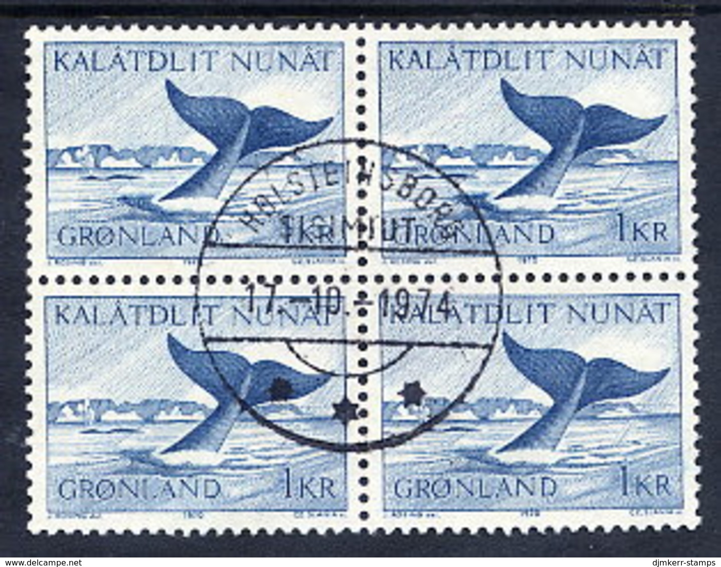 GREENLAND 1970 Whale 1 Kr. In Used Block Of 4.  Michel 75 - Gebraucht