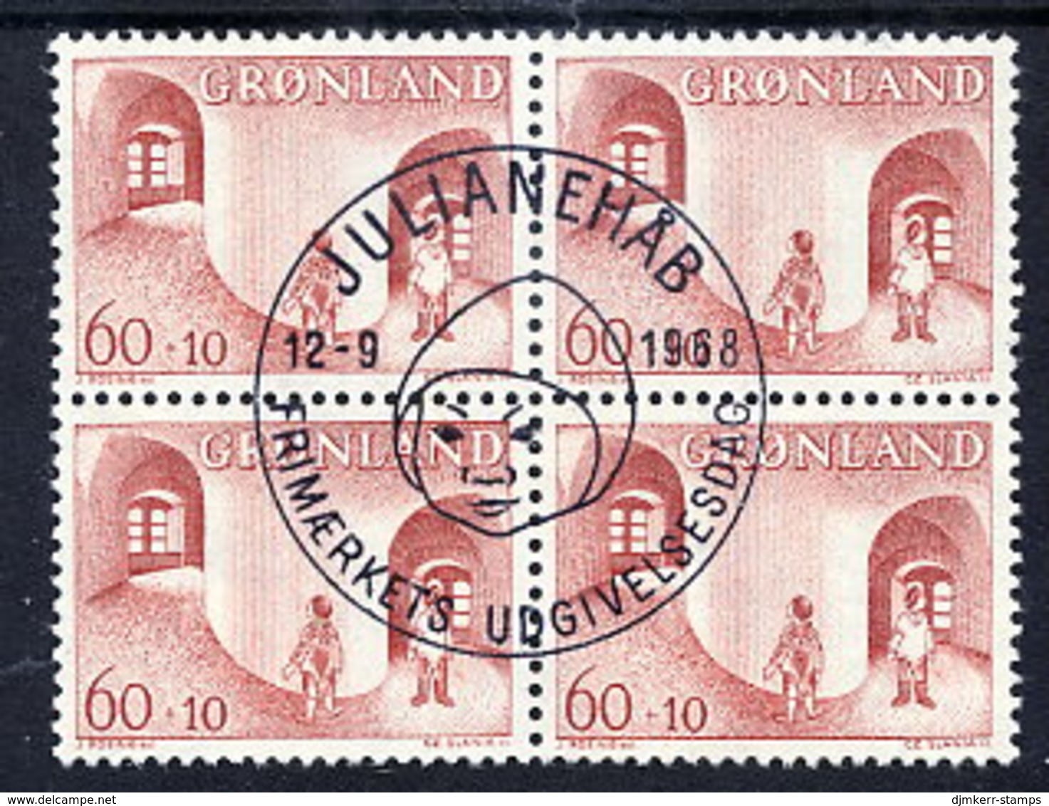 GREENLAND 1968 Children's Fund In Used Block Of 4.  Michel 70 - Gebruikt