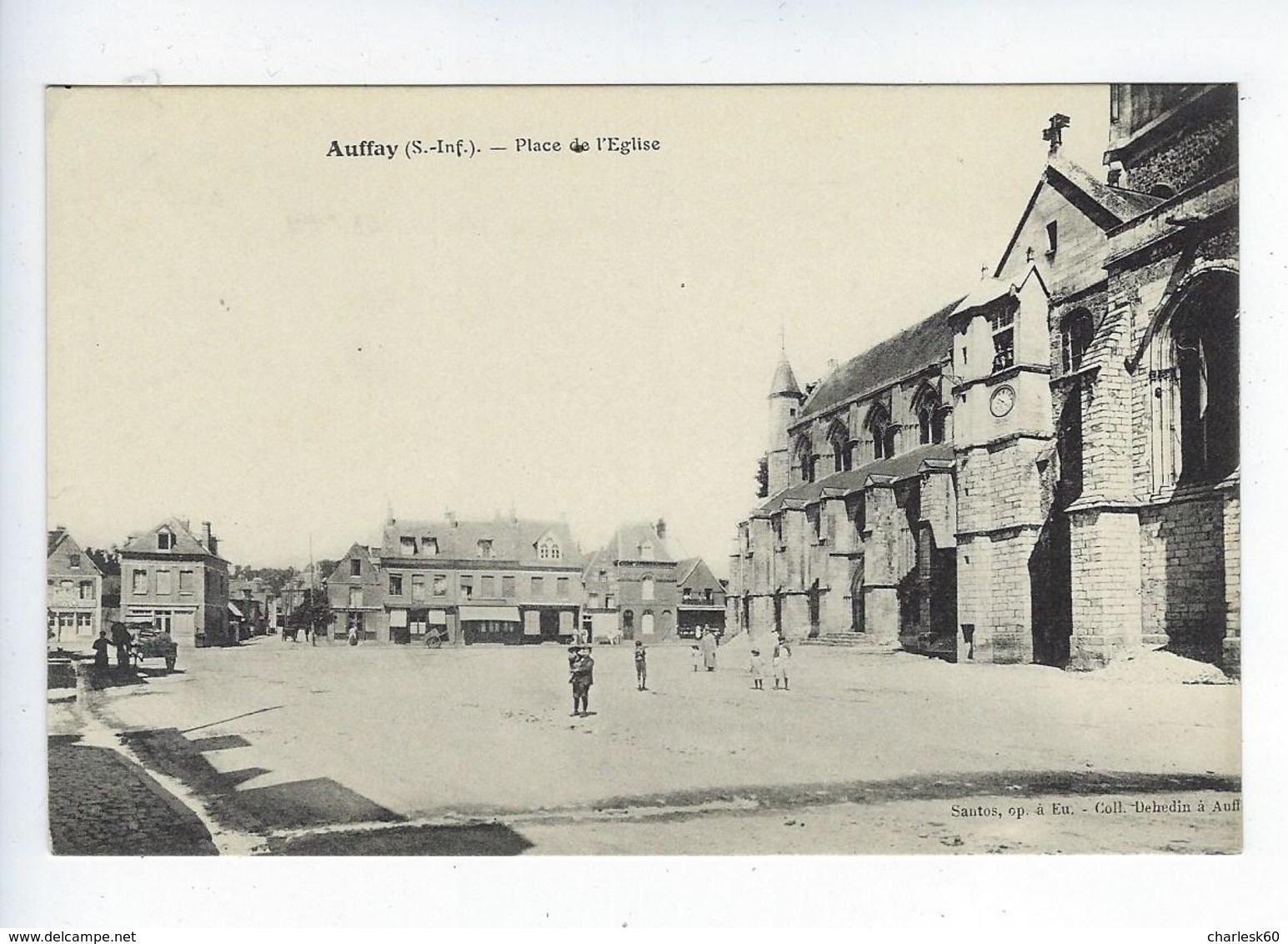 CPA - 76 - Auffay - Place De L'Église - Église - Dehedin - Santos - Église - Auffay