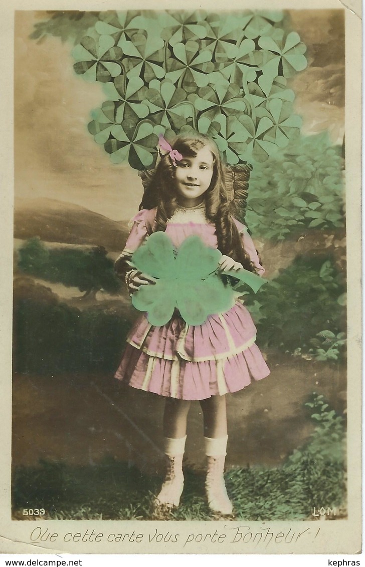 Petite Fille Entourée De Trèfles à 4 Feuilles Cachet De La Poste 1912 - Portraits