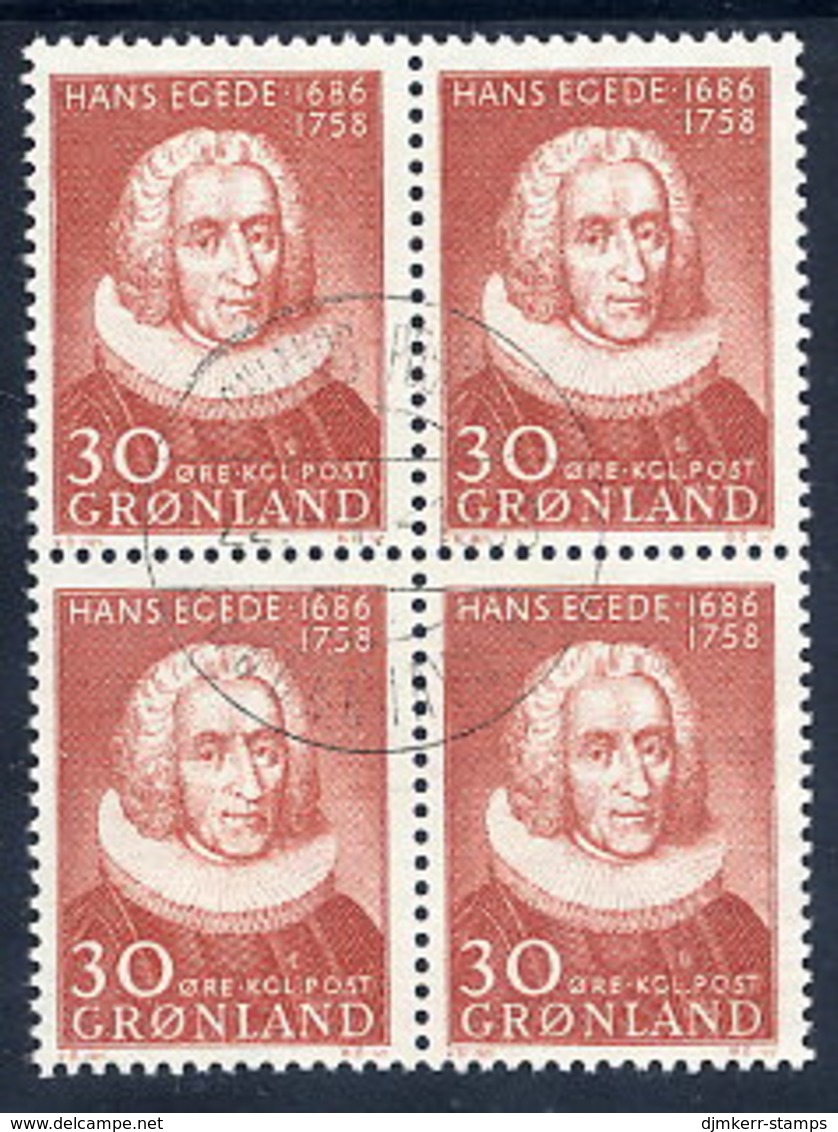 GREENLAND 1958 Egede Bicentenary  In Used Block Of 4.  Michel 42 - Used Stamps