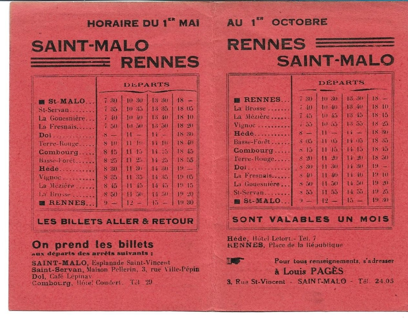 Horaires Autocars Rubis. Louis Pages  St Malo - Europa