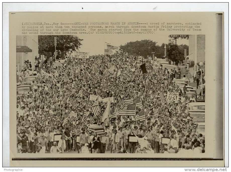 USA Austin Manifestation Antimilitariste Guerre Du Vietnam Ancienne Photo 1970 - Places