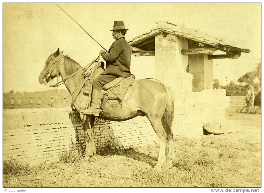 Italie Environs De Naples? Paysan Sur Son Cheval Ancienne Photo 1890 - Old (before 1900)