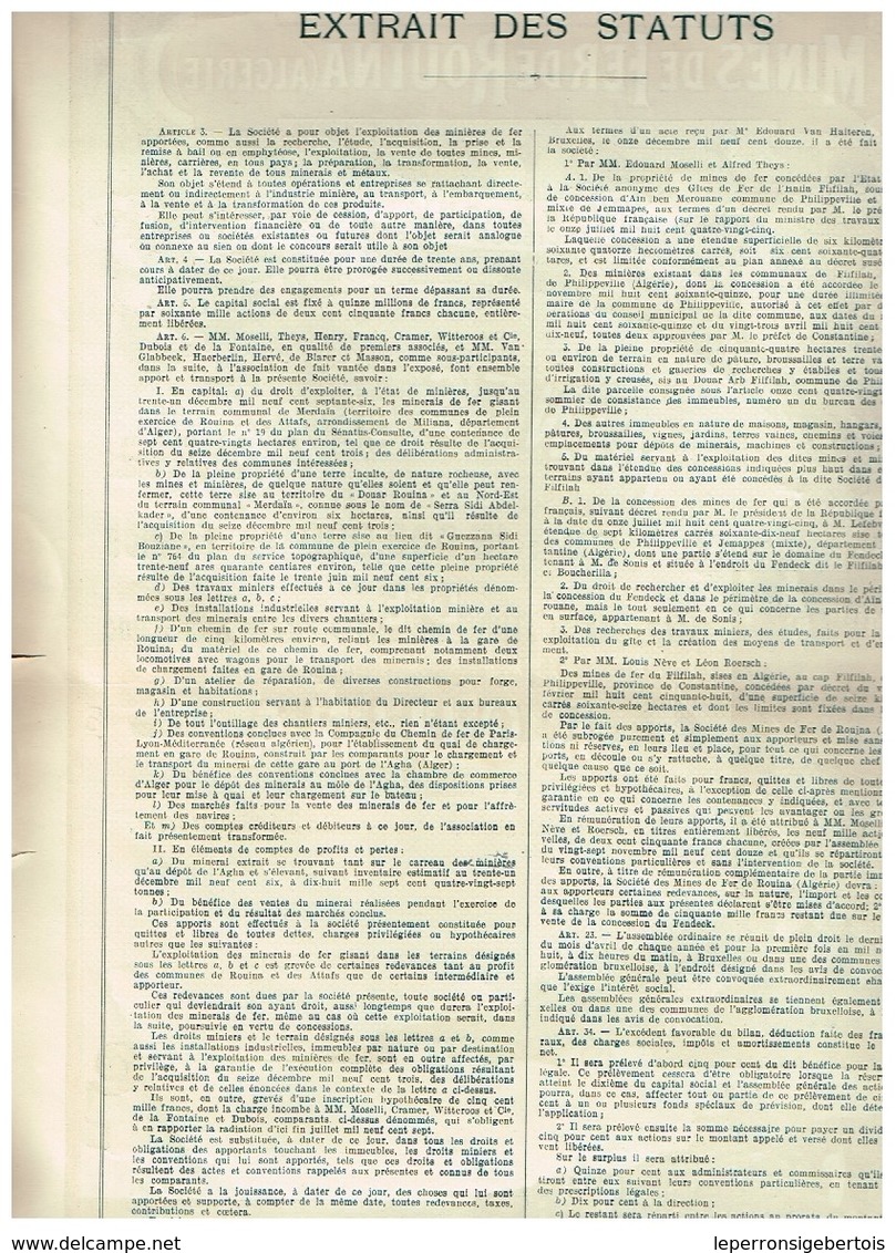 Ancienne Action - Mines De Fer De La Rouina Sté Anonyme -Algérie - Titre De 1920 - Déco - Miniere