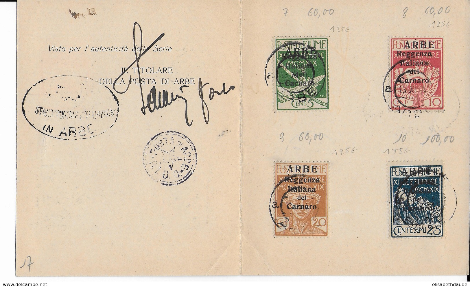 FIUME (ARBE) - 1920 - RARE CARNET COMPLET YVERT N° 7/10  OBLITERES - COTE DES TIMBRES = 550 EUR. - Arbe & Veglia