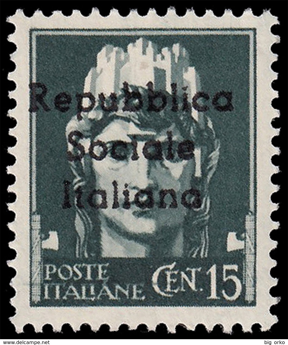 Italia: R.S.I. - TERAMO: Imperiale Del 1929 Soprastampato - 15 C. Verde Grigio - 1944 - Local And Autonomous Issues