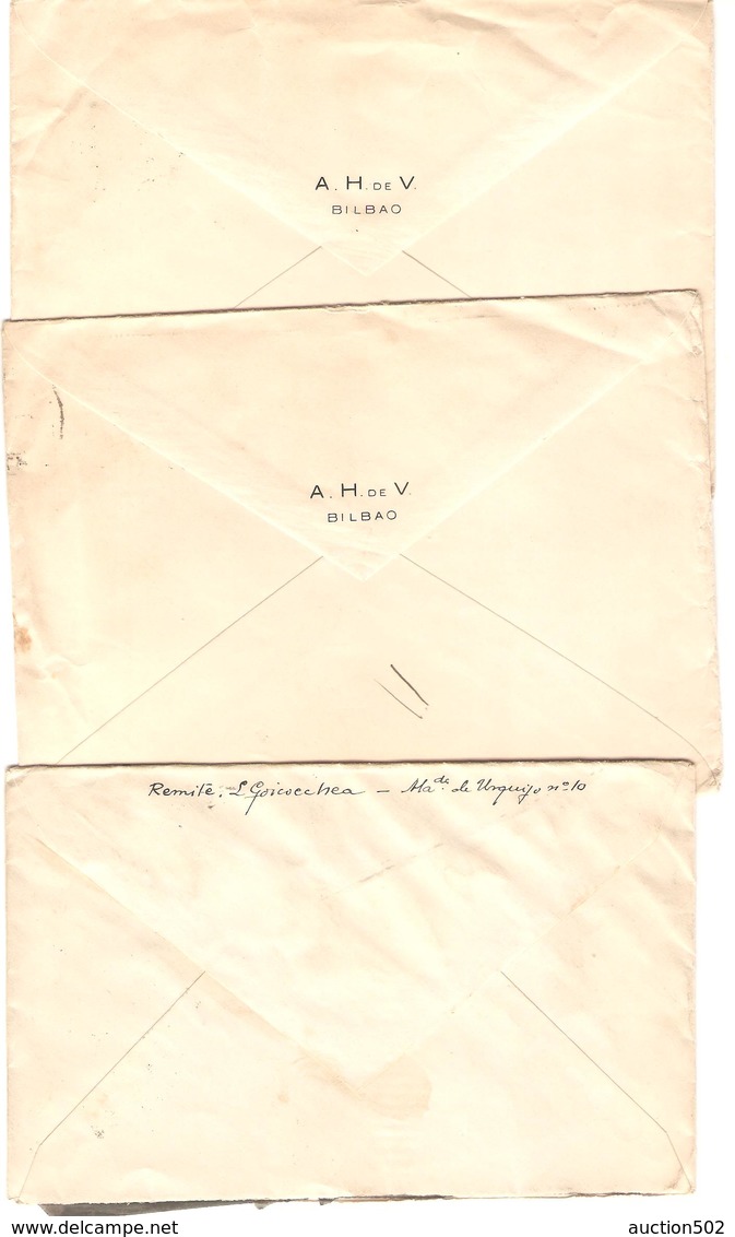 PT6009/ Espana/Spain 3 Covers Bilbao 1936-1939 Censura Vizcaya To Belgium - Lettres & Documents