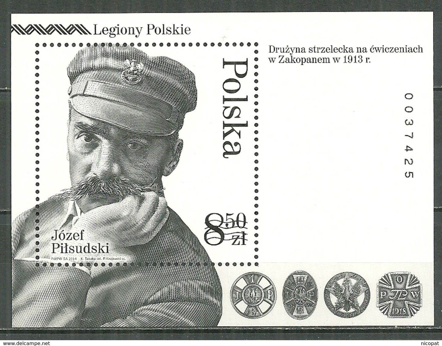 POLAND MNH ** Bloc 222 JOZEF PILSUDSKI Militaire Et Homme D'Etat, Impression Noir Et Blanc RARE Armée - Nuovi