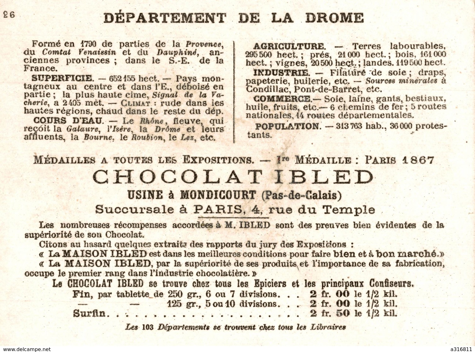 CHROMO  CHOCOLAT IBLED  DROME - Ibled