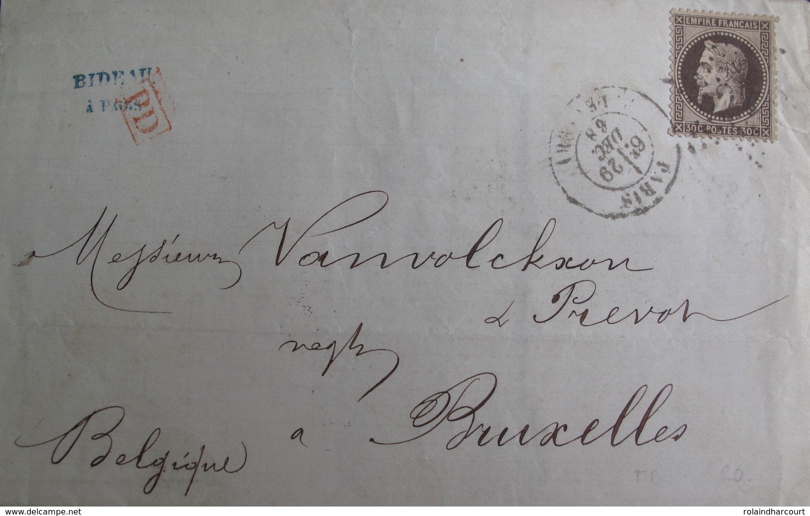 R1712/20 - LETTRE (LSC) - NAPOLEON III Lauré N°30 - PARIS / ETOILE / 29 DEC 1868 > BRUXELLES (BELGIQUE) - 1863-1870 Napoleon III With Laurels