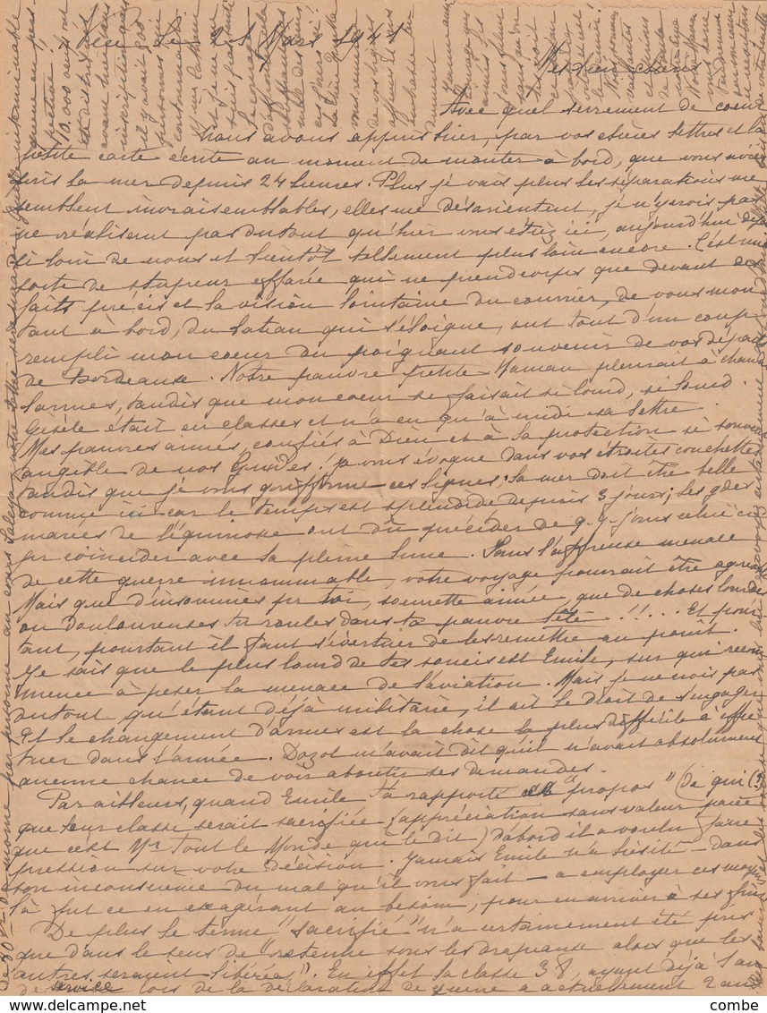 LETTRE. 23 MARS 41. RARE AFFRANCHISSEMENT MIXTE DE REEXPEDITION. FRANCE. MAROC.SENEGAL. 4 BELLES PAGES DE CORRESPONDANCE - Lettres & Documents