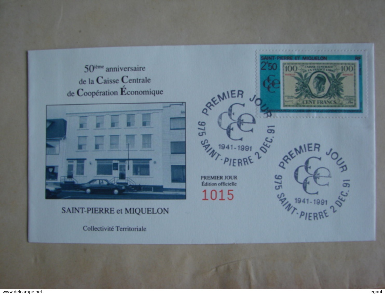 SPM/Saint Pierre Et Miquelon - Enveloppe 1er Jour FDC Numérotée "50ème Anniversaire De La Caisse Centrale De Coopération - Lettres & Documents