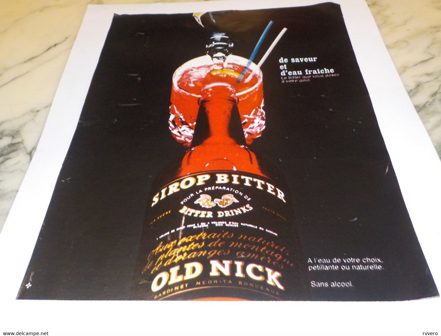 ANCIENNE PUBLICITE SIROP BITTER DE  OLD NICK 1969 - Alcools