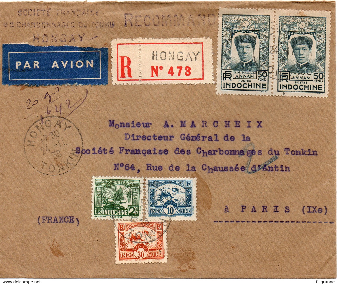 JOLIE LETTRE DE HONGAY POUR PARIS EN RECCOMMANDE EN 1938 - Lettres & Documents