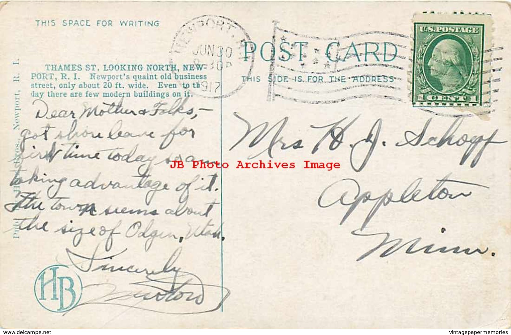 274543-Rhode Island, Newport, Thames Street Looking North, 1917 PM, Herz Brothers - Newport