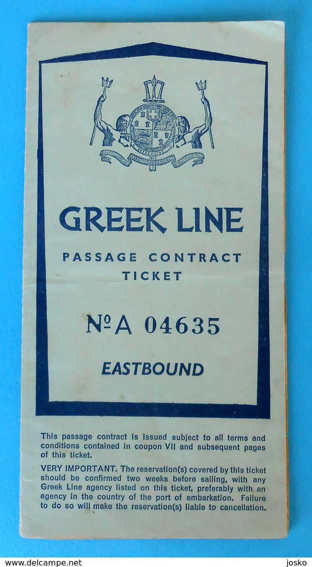 GREEK LINE - 1966. Passage Ticket PIRAUES ( Greece ) To HAIFA ( Israel ) With QUEEN ANNA MARIA Ex RMS Empress Of Britain - Advertising