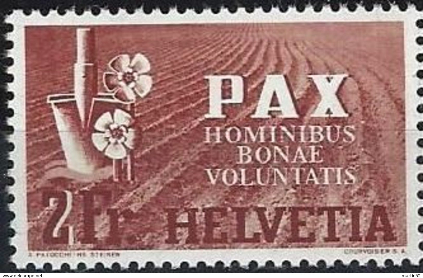 Schweiz Suisse PAX 1945: "Feld, Spaten & Blumen" (2Fr) Zu 271 Mi 456 Yv 414 * Mit Falzspur Charnière MLH (SBK CHF 30.00) - Agriculture