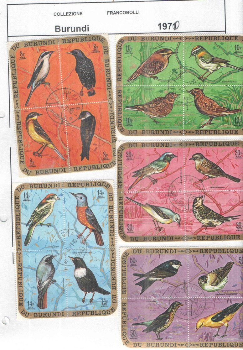 Burundi PO 1970 Blocchi Da 4 Uccelli Birds Scott.337/342+See Scan On Page; - Usati