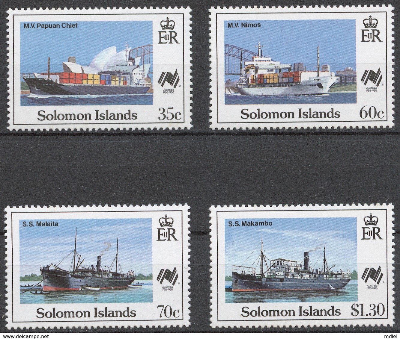 Solomon Islands 1988 Mi# 683-86** SHIPS, AUSTRALIA BICENTENNIAL - Salomon (Iles 1978-...)