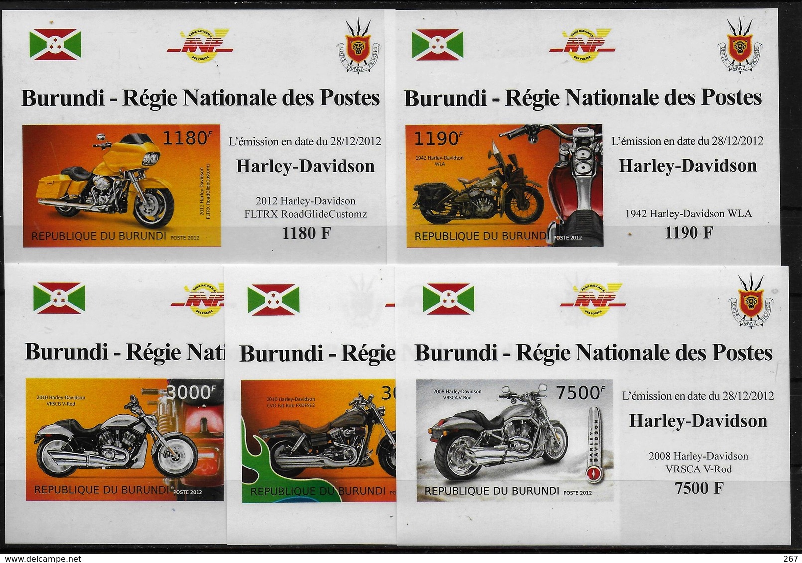 BURUNDI  Epreuve De Luxe  N° 1834/37  BF 298 * *   NON DENTELE  Motos  Harley Davidson - Motorbikes